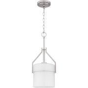 Quoizel Seymour 8.5in 1-Light Mini Pendant | Transitional Brushed Nickel and Opal Etched Ribbed Glass | Kitchen Island & Dining | Model SEY1508BN