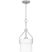 Quoizel Seymour 8.5in 1-Light Mini Pendant | Transitional Brushed Nickel and Opal Etched Ribbed Glass | Kitchen Island & Dining | Model SEY1508BN