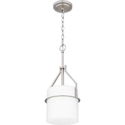 Quoizel Seymour 8.5in 1-Light Mini Pendant | Transitional Brushed Nickel and Opal Etched Ribbed Glass | Kitchen Island & Dining | Model SEY1508BN