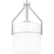 Quoizel Seymour 8.5in 1-Light Mini Pendant | Transitional Brushed Nickel and Opal Etched Ribbed Glass | Kitchen Island & Dining | Model SEY1508BN