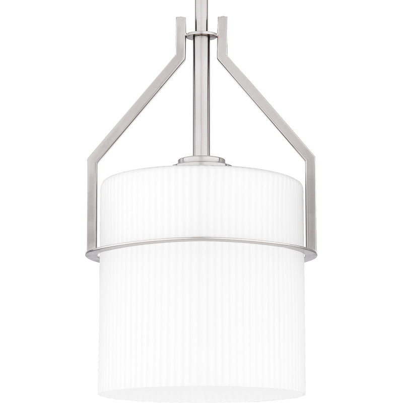 Quoizel Seymour 8.5in 1-Light Mini Pendant | Transitional Brushed Nickel and Opal Etched Ribbed Glass | Kitchen Island & Dining | Model SEY1508BN