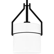 Quoizel Seymour 8.5in 1-Light Mini Pendant | Transitional Matte Black and Opal Etched Ribbed Glass | Kitchen Island & Dining Room | Model SEY1508MBK