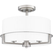 Quoizel Seymour 15in 3-Light Semi-Flush Mount | Transitional Brushed Nickel and Opal Etched Ribbed Glass | Bedroom & Hallway | Model SEY1715BN