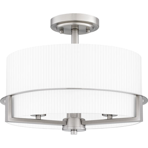 Quoizel Seymour 15in 3-Light Semi-Flush Mount | Transitional Brushed Nickel and Opal Etched Ribbed Glass | Bedroom & Hallway | Model SEY1715BN