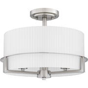 Quoizel Seymour 15in 3-Light Semi-Flush Mount | Transitional Brushed Nickel and Opal Etched Ribbed Glass | Bedroom & Hallway | Model SEY1715BN