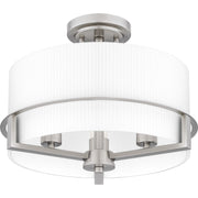 Quoizel Seymour 15in 3-Light Semi-Flush Mount | Transitional Brushed Nickel and Opal Etched Ribbed Glass | Bedroom & Hallway | Model SEY1715BN
