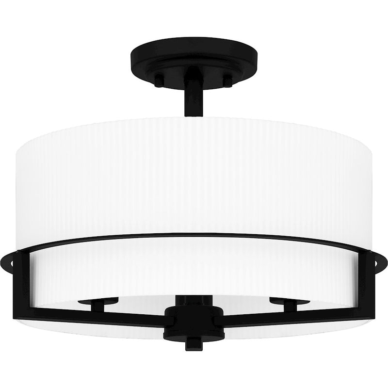 Quoizel Seymour 3 Light Semi-Flush Mount, Matte Black/Opal Ribbed