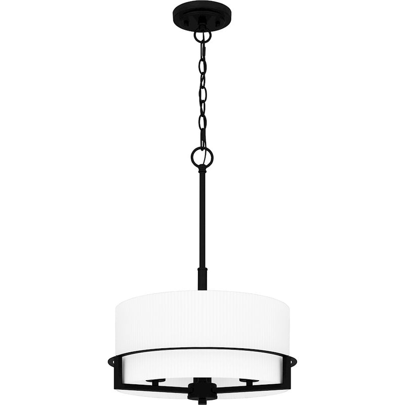 Quoizel Seymour 3 Light Pendant, Matte Black/Opal Etched Ribbed