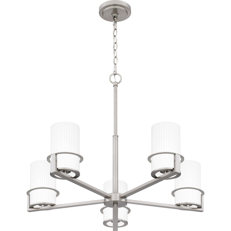 Quoizel Seymour 26in 5-Light Chandelier | Transitional Brushed Nickel and Opal Etched Glass | Dining Room & Foyer | Model SEY5026BN