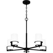 Quoizel Seymour 26in 5-Light Chandelier | Transitional Matte Black and Opal Etched Glass | Dining Room & Foyer | Model SEY5026MBK