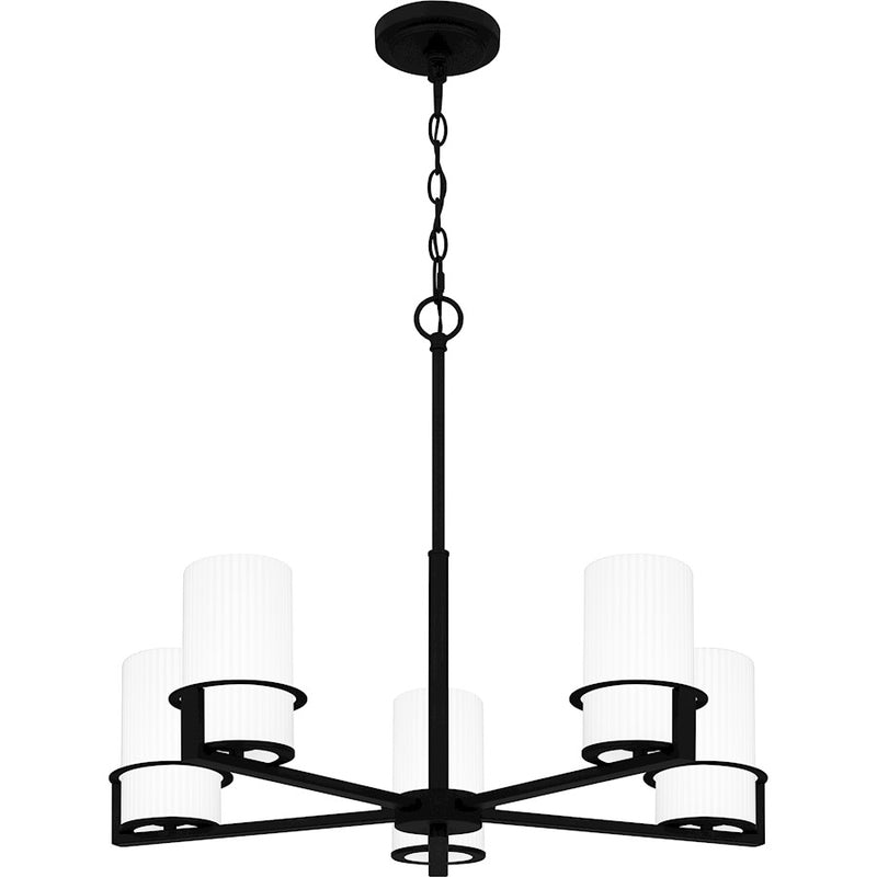 Quoizel Seymour 26in 5-Light Chandelier | Transitional Matte Black and Opal Etched Glass | Dining Room & Foyer | Model SEY5026MBK