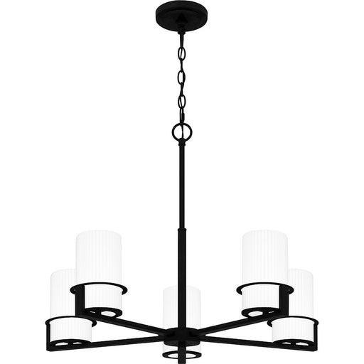 Quoizel Seymour 26in 5-Light Chandelier | Transitional Matte Black and Opal Etched Glass | Dining Room & Foyer | Model SEY5026MBK