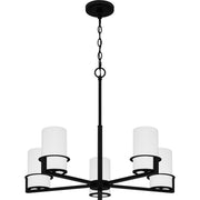 Quoizel Seymour 26in 5-Light Chandelier | Transitional Matte Black and Opal Etched Glass | Dining Room & Foyer | Model SEY5026MBK