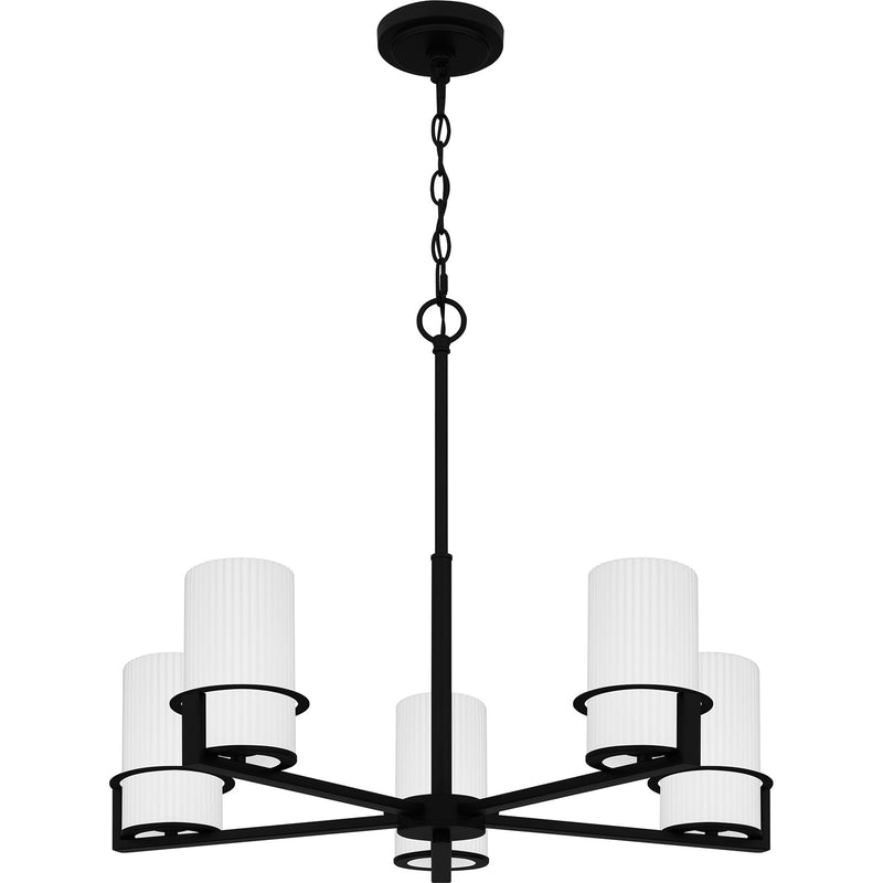 Quoizel Seymour 26in 5-Light Chandelier | Transitional Matte Black and Opal Etched Glass | Dining Room & Foyer | Model SEY5026MBK