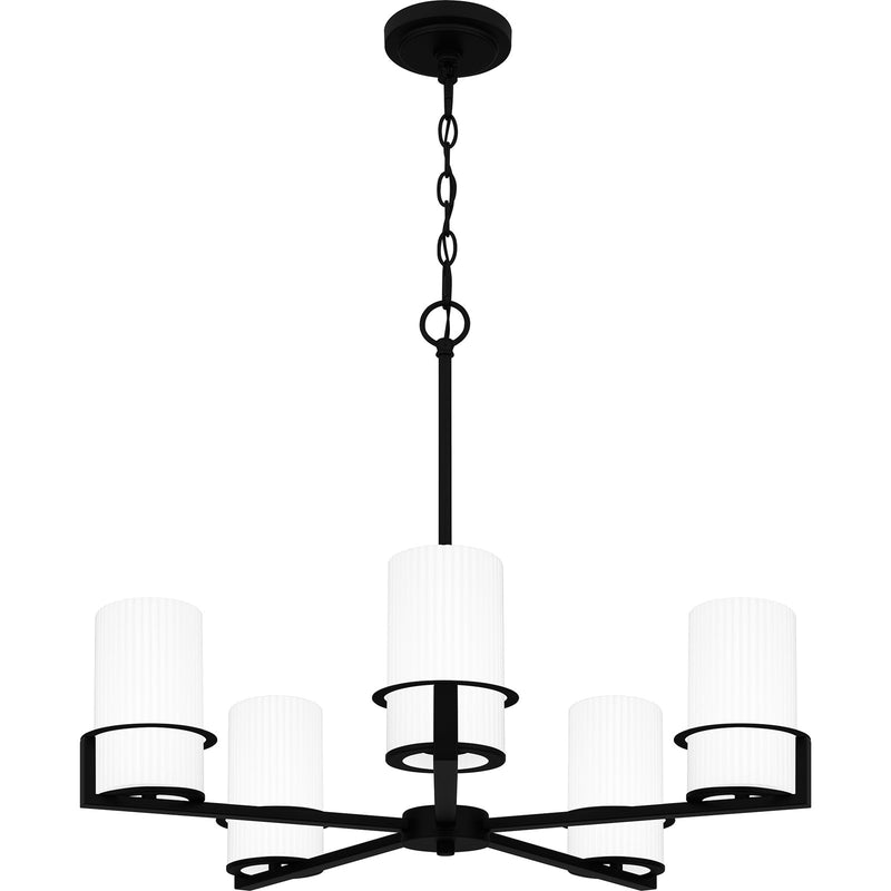 Quoizel Seymour 26in 5-Light Chandelier | Transitional Matte Black and Opal Etched Glass | Dining Room & Foyer | Model SEY5026MBK