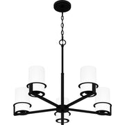 Quoizel Seymour 26in 5-Light Chandelier | Transitional Matte Black and Opal Etched Glass | Dining Room & Foyer | Model SEY5026MBK