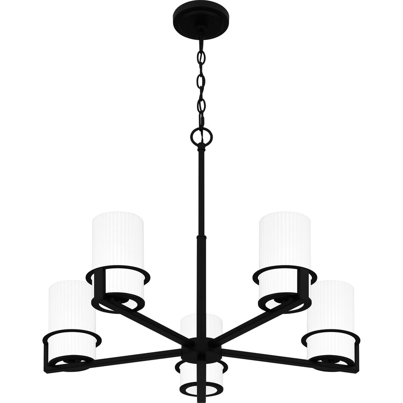 Quoizel Seymour 26in 5-Light Chandelier | Transitional Matte Black and Opal Etched Glass | Dining Room & Foyer | Model SEY5026MBK