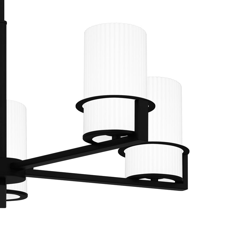 Quoizel Seymour 26in 5-Light Chandelier | Transitional Matte Black and Opal Etched Glass | Dining Room & Foyer | Model SEY5026MBK