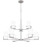 Quoizel Seymour 32in 9-Light Chandelier | Transitional Brushed Nickel and Opal Etched Glass | Dining Room & Foyer | Model SEY5032BN