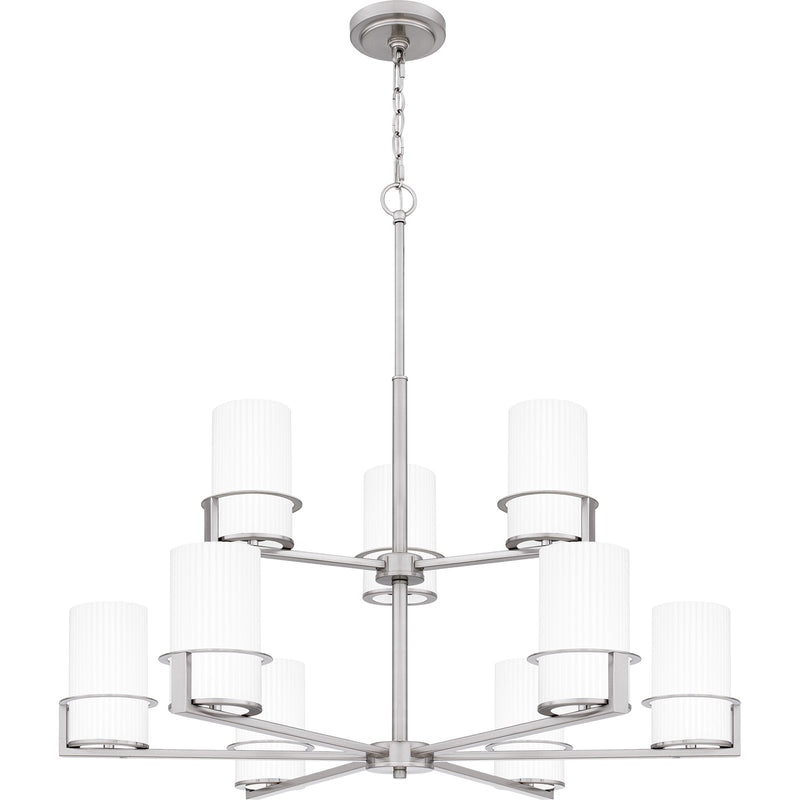 Quoizel Seymour 32in 9-Light Chandelier | Transitional Brushed Nickel and Opal Etched Glass | Dining Room & Foyer | Model SEY5032BN