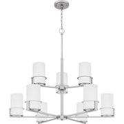 Quoizel Seymour 32in 9-Light Chandelier | Transitional Brushed Nickel and Opal Etched Glass | Dining Room & Foyer | Model SEY5032BN