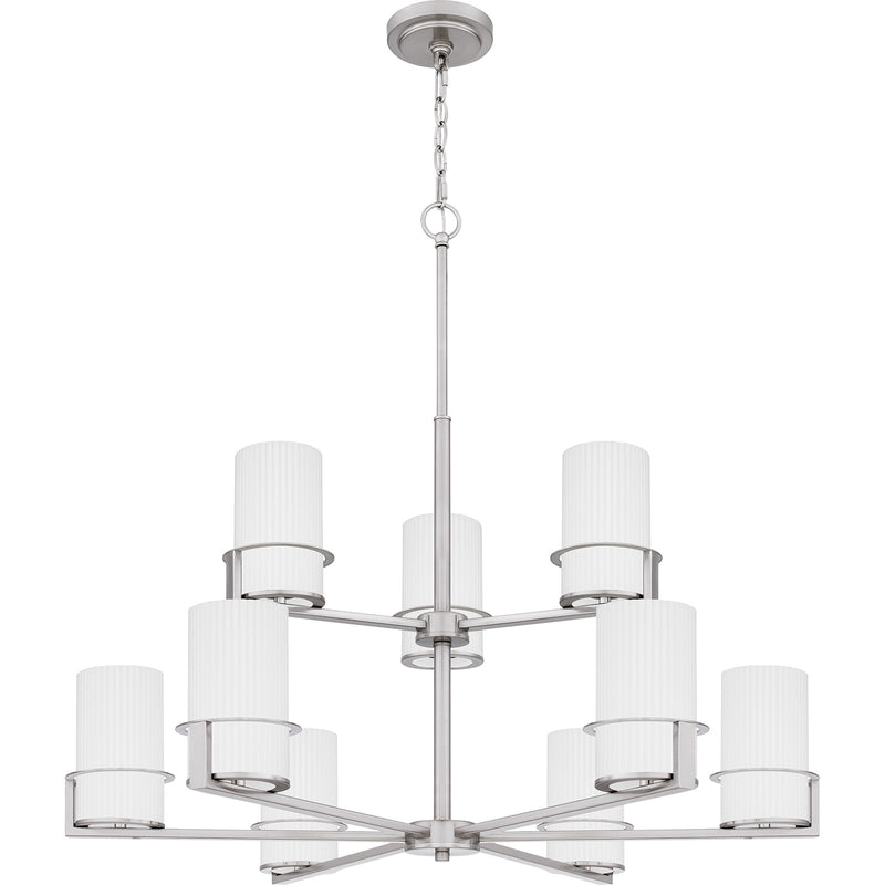 Quoizel Seymour 32in 9-Light Chandelier | Transitional Brushed Nickel and Opal Etched Glass | Dining Room & Foyer | Model SEY5032BN