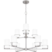Quoizel Seymour 32in 9-Light Chandelier | Transitional Brushed Nickel and Opal Etched Glass | Dining Room & Foyer | Model SEY5032BN