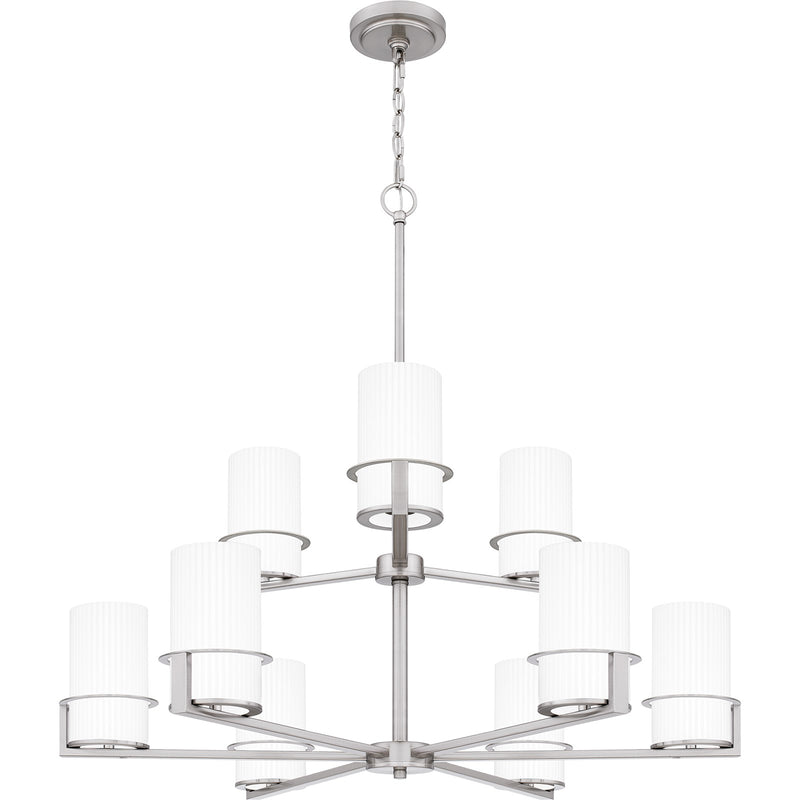 Quoizel Seymour 32in 9-Light Chandelier | Transitional Brushed Nickel and Opal Etched Glass | Dining Room & Foyer | Model SEY5032BN
