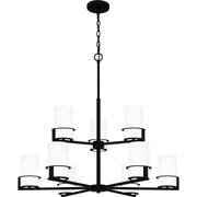 Quoizel Seymour 32in 9-Light Chandelier | Transitional Matte Black and Opal Etched Glass | Dining Room & Foyer | Model SEY5032MBK