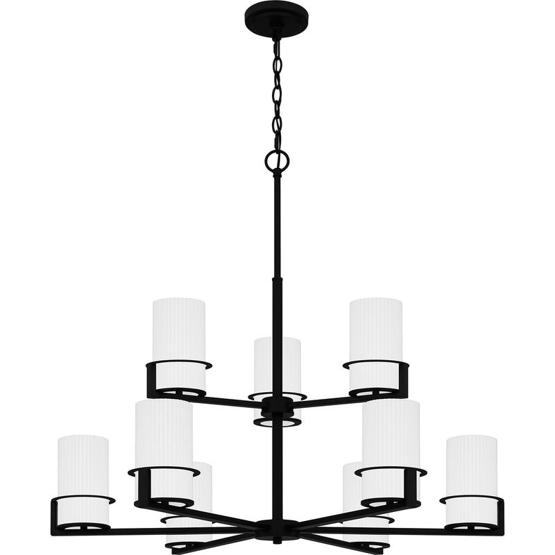 Quoizel Seymour 32in 9-Light Chandelier | Transitional Matte Black and Opal Etched Glass | Dining Room & Foyer | Model SEY5032MBK