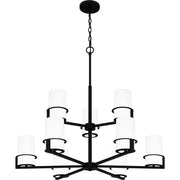 Quoizel Seymour 32in 9-Light Chandelier | Transitional Matte Black and Opal Etched Glass | Dining Room & Foyer | Model SEY5032MBK