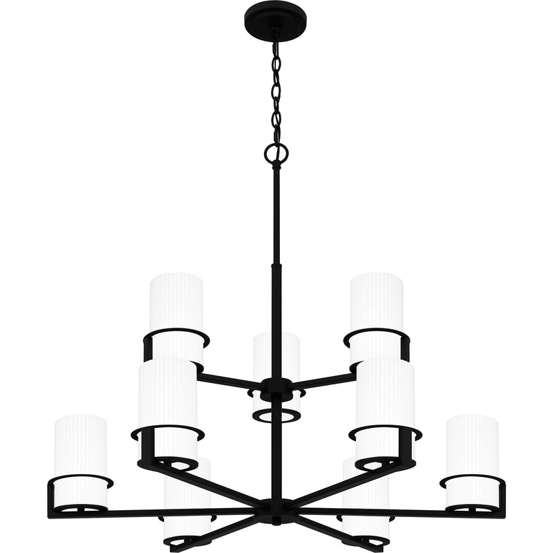 Quoizel Seymour 32in 9-Light Chandelier | Transitional Matte Black and Opal Etched Glass | Dining Room & Foyer | Model SEY5032MBK