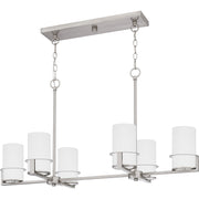 Quoizel Seymour 36in 6-Light Island Chandelier | Transitional Brushed Nickel and Opal Etched Glass | Kitchen Island & Dining Room | Model SEY636BN