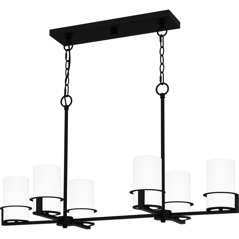 Quoizel Seymour 36in 6-Light Island Chandelier | Transitional Matte Black and Opal Etched Glass | Kitchen Island & Dining Room | Model SEY636MBK