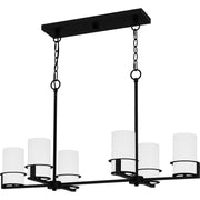 Quoizel Seymour 36in 6-Light Island Chandelier | Transitional Matte Black and Opal Etched Glass | Kitchen Island & Dining Room | Model SEY636MBK