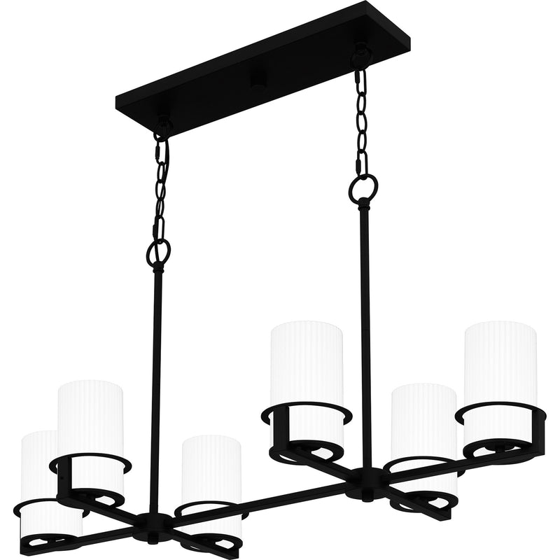 Quoizel Seymour 36in 6-Light Island Chandelier | Transitional Matte Black and Opal Etched Glass | Kitchen Island & Dining Room | Model SEY636MBK