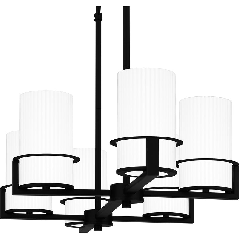 Quoizel Seymour 36in 6-Light Island Chandelier | Transitional Matte Black and Opal Etched Glass | Kitchen Island & Dining Room | Model SEY636MBK