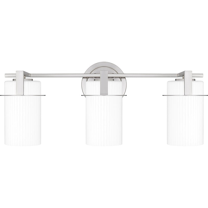 Quoizel Seymour 3 Light Bath Light, Brushed Nickel/Opal Ribbed