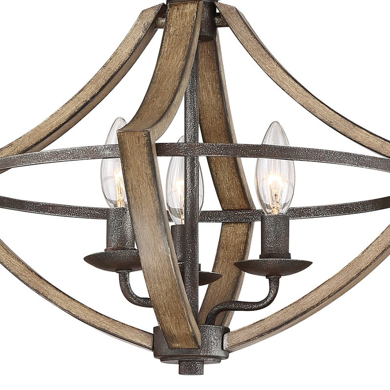Quoizel Shire 16in 3-Light Semi-Flush Mount | Rustic Black Steel Faux Wood Frame | Bedroom & Hallway Accent Light | Model SHR1716RK