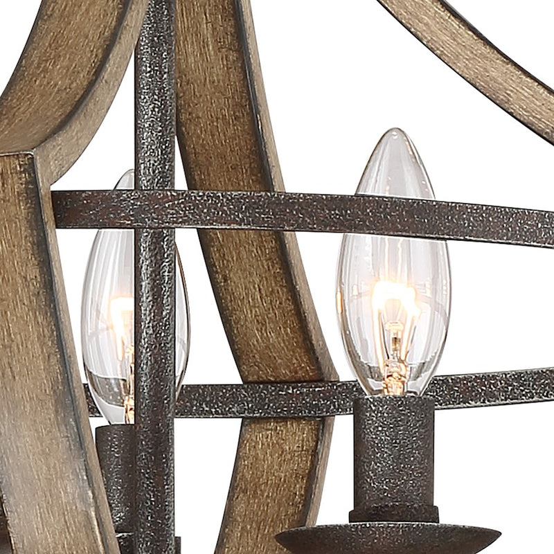 Quoizel Shire 16in 3-Light Semi-Flush Mount | Rustic Black Steel Faux Wood Frame | Bedroom & Hallway Accent Light | Model SHR1716RK