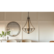 Quoizel Shire 18in 4-Light Pendant | Rustic Black Steel Faux Wood Frame | Kitchen Island & Dining Room | 18.25 x 18.25 x 24 in | Model SHR2818RK