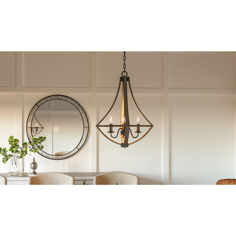 Quoizel Shire 18in 4-Light Pendant | Rustic Black Steel Faux Wood Frame | Kitchen Island & Dining Room | 18.25 x 18.25 x 24 in | Model SHR2818RK