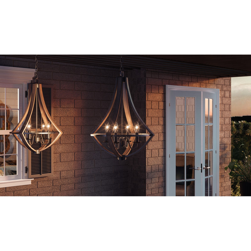Quoizel Shire 18in 4-Light Pendant | Rustic Black Steel Faux Wood Frame | Kitchen Island & Dining Room | 18.25 x 18.25 x 24 in | Model SHR2818RK