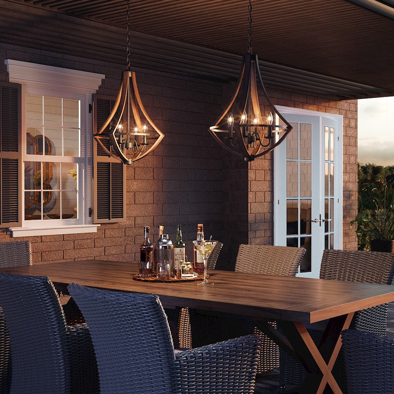 Quoizel Shire 18in 4-Light Pendant | Rustic Black Steel Faux Wood Frame | Kitchen Island & Dining Room | 18.25 x 18.25 x 24 in | Model SHR2818RK