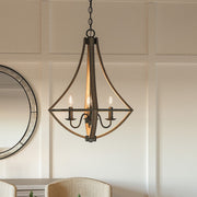 Quoizel Shire 18in 4-Light Pendant | Rustic Black Steel Faux Wood Frame | Kitchen Island & Dining Room | 18.25 x 18.25 x 24 in | Model SHR2818RK