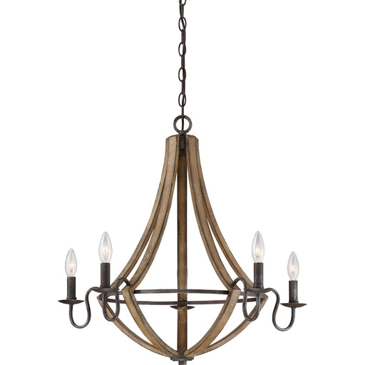 Quoizel Shire 26in 5-Light Chandelier | Rustic Black Steel Faux Wood Frame | Dining Room & Foyer | 26.5 x 26.5 x 25 in | Model SHR5005RK
