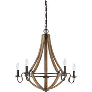 Quoizel Shire 26in 5-Light Chandelier | Rustic Black Steel Faux Wood Frame | Dining Room & Foyer | 26.5 x 26.5 x 25 in | Model SHR5005RK