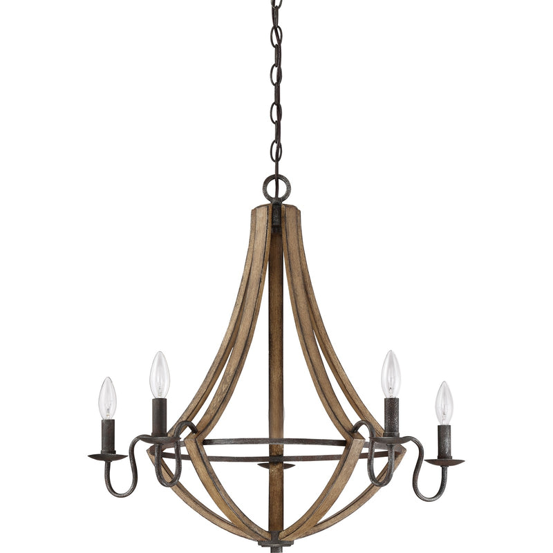 Quoizel Shire 26in 5-Light Chandelier | Rustic Black Steel Faux Wood Frame | Dining Room & Foyer | 26.5 x 26.5 x 25 in | Model SHR5005RK