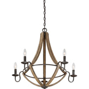 Quoizel Shire 26in 5-Light Chandelier | Rustic Black Steel Faux Wood Frame | Dining Room & Foyer | 26.5 x 26.5 x 25 in | Model SHR5005RK