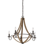Quoizel Shire 26in 5-Light Chandelier | Rustic Black Steel Faux Wood Frame | Dining Room & Foyer | 26.5 x 26.5 x 25 in | Model SHR5005RK